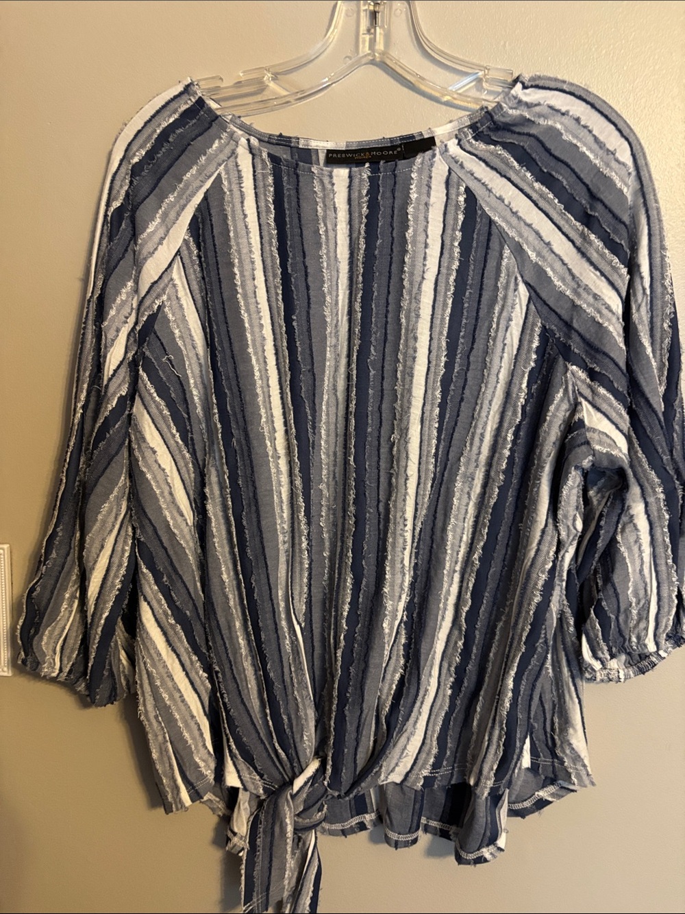 Preswick & Moore Blue and White Striped Tie-Front Blouse